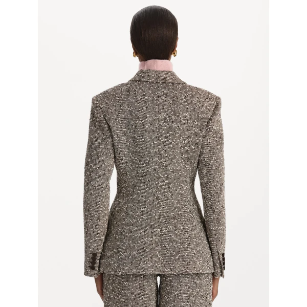 Oscar de la Renta Slub Wool Tweed Collared Skirt Coat