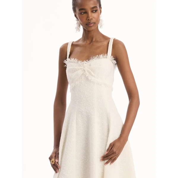 Oscar de la Renta Slub Wool Tweed Midi Dress, view 5
