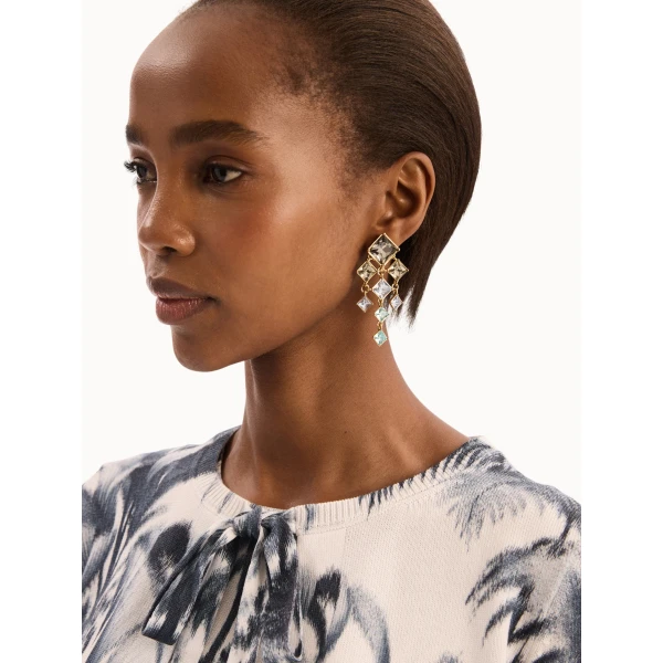 Oscar de la Renta Square-Cut Rhinestone Chandelier Clip-On Earrings in Sapphire, view 2