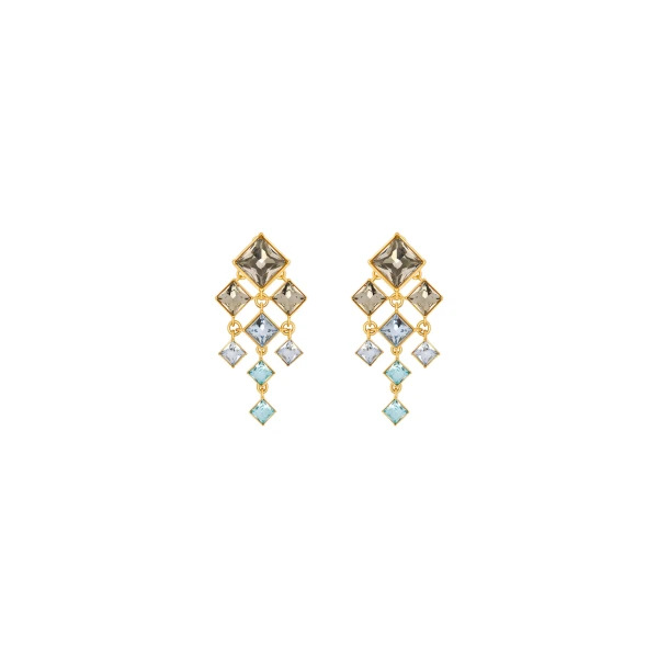 Oscar de la Renta Square-Cut Rhinestone Chandelier Clip-On Earrings in Sapphire