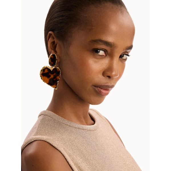 Oscar de la Renta Tortoise Stone Heart Clip-On Earrings, view 2
