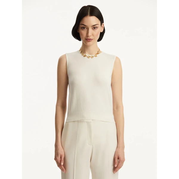 Oscar de la Renta Wool-Blend Tank in Ivory, view 2