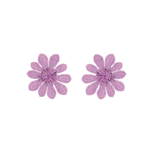 Woven Raffia Flower Clip-On Earrings in Lilac