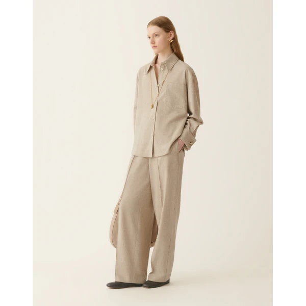 Fabiana Filippi Wide-Leg Flannel Trousers in Greige