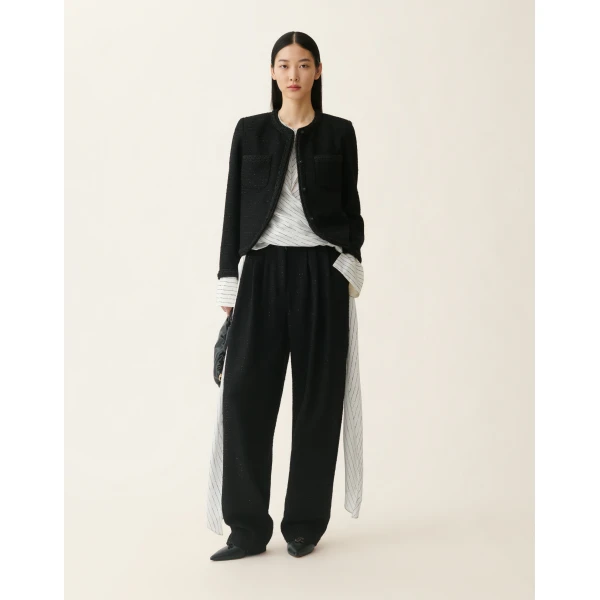 Fabiana Filippi Triple-Pleat Sequin Fabric Trousers in Black