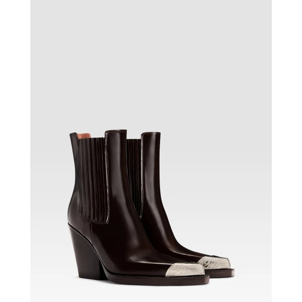 Paris Texas Dallas 100 Embellished Toe Ankle Boots in Ebano Brushed Leather | Boots | Luxury Shoes 