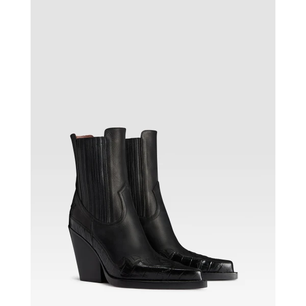 Paris Texas Dallas 100 Embroidered Ankle Boots in Carbone Leather | Boots | Luxury Shoes 