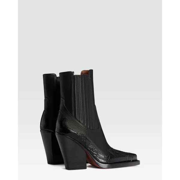 Paris Texas Dallas 100 Embroidered Ankle Boots in Carbone Leather | Boots | Luxury Shoes 