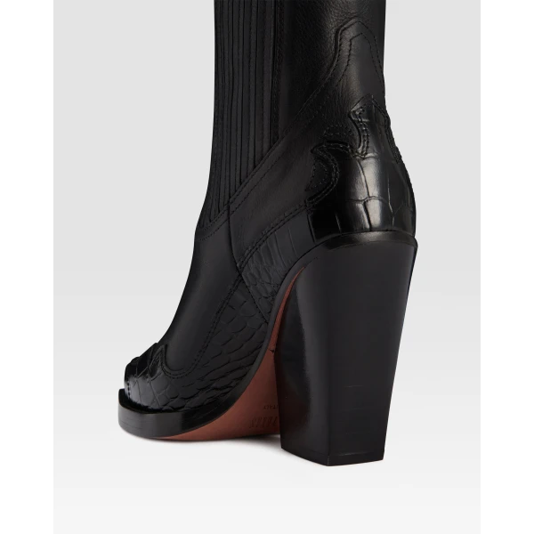 Paris Texas Dallas 100 Embroidered Ankle Boots in Carbone Leather | Boots | Luxury Shoes 