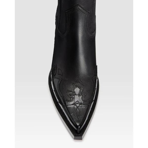 Paris Texas Dallas 100 Embroidered Ankle Boots in Carbone Leather | Boots | Luxury Shoes 