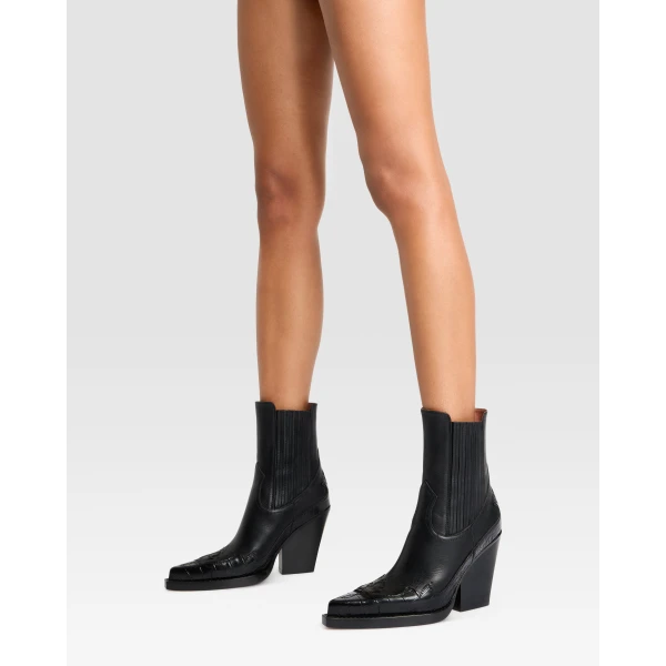 Paris Texas Dallas 100 Embroidered Ankle Boots in Carbone Leather | Boots | Luxury Shoes 