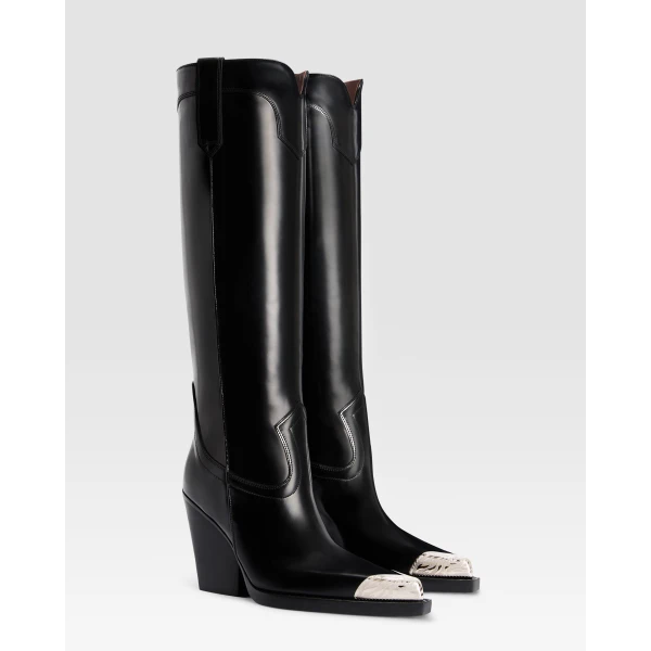 Paris Texas El Dorado 100 Embellished Toe Boots in Black Brushed Leather | Boots | Luxury Shoes 