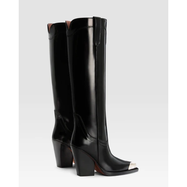Paris Texas El Dorado 100 Embellished Toe Boots in Black Brushed Leather | Boots | Luxury Shoes 
