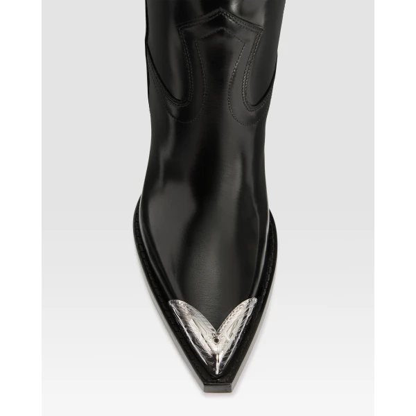 Paris Texas El Dorado 100 Embellished Toe Boots in Black Brushed Leather | Boots | Luxury Shoes 