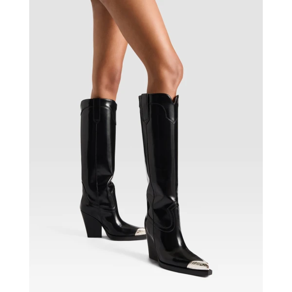 Paris Texas El Dorado 100 Embellished Toe Boots in Black Brushed Leather | Boots | Luxury Shoes 