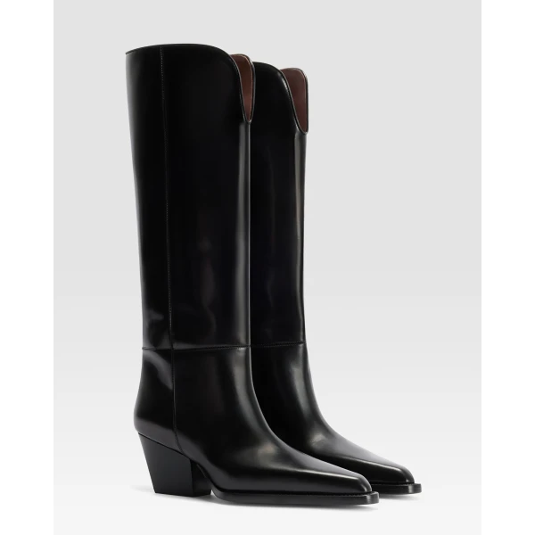 Paris Texas Jane 60 Boots in Black Brushed Leather | Boots | Luxury Shoes 
