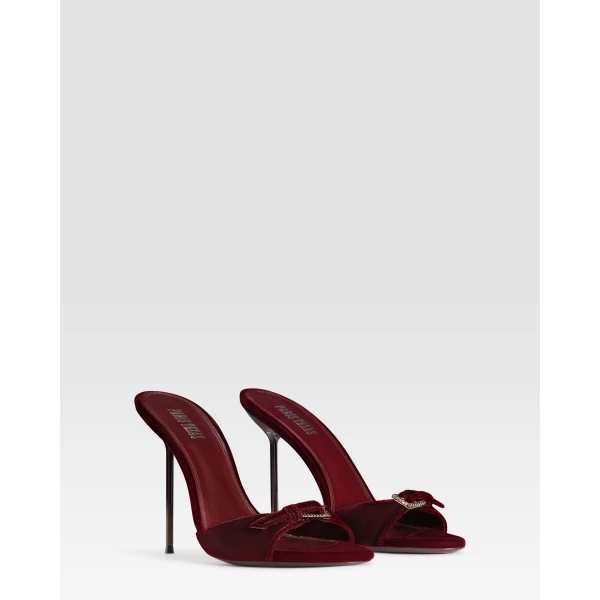 Paris Texas Lidia 105 Buckle Mules in Deep Red Velvet | Mules | Luxury Shoes 
