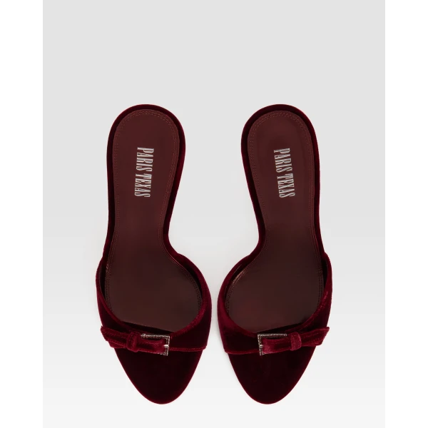 Paris Texas Lidia 105 Buckle Mules in Deep Red Velvet | Mules | Luxury Shoes 