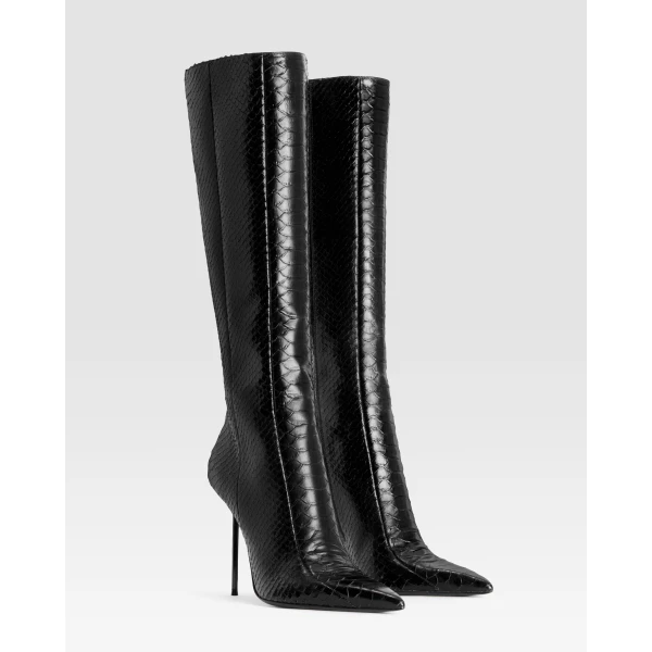 Paris Texas Lidia 105 Cut-Out Boots in Black Python-Print Leather | Boots | Luxury Shoes 