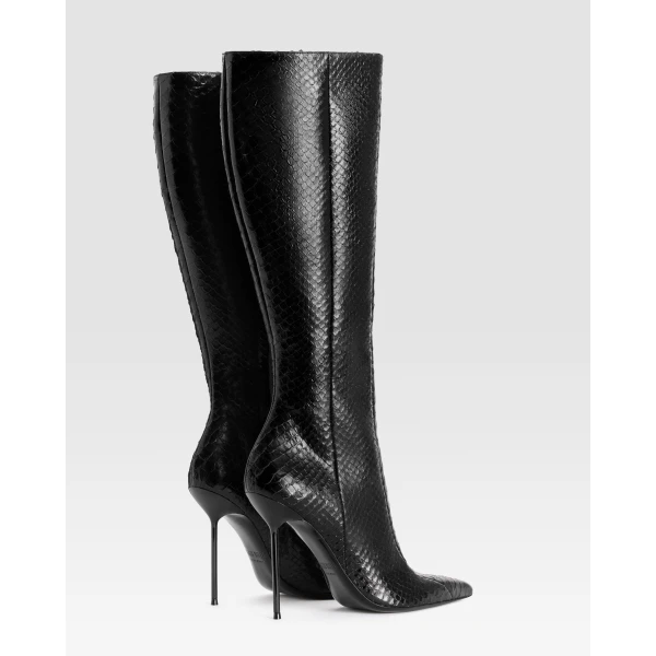 Paris Texas Lidia 105 Cut-Out Boots in Black Python-Print Leather | Boots | Luxury Shoes 