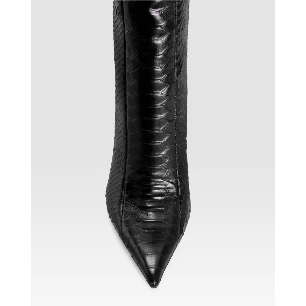 Paris Texas Lidia 105 Cut-Out Boots in Black Python-Print Leather | Boots | Luxury Shoes 