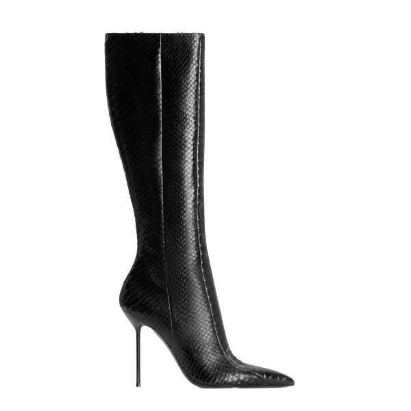Lidia 105 Cut-Out Boots in Black Python-Print Leather