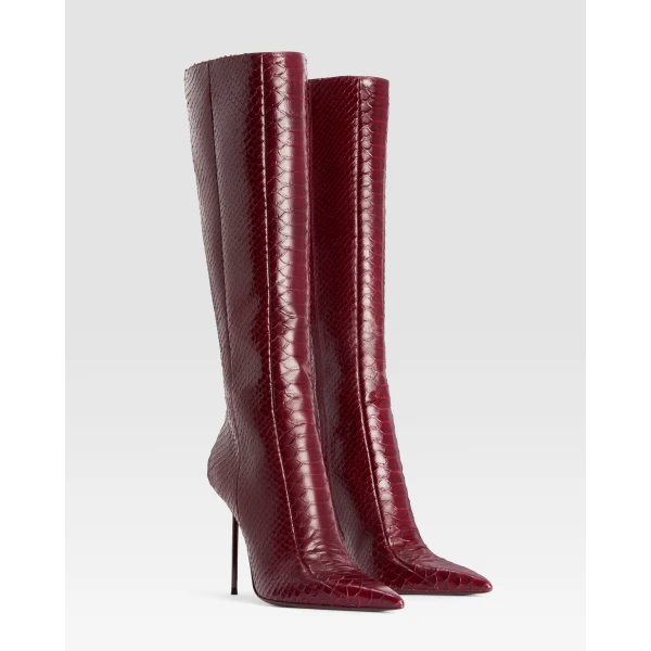 Paris Texas Lidia 105 Cut-Out Boots in Deep Red Python-Print Leather | Boots | Luxury Shoes 