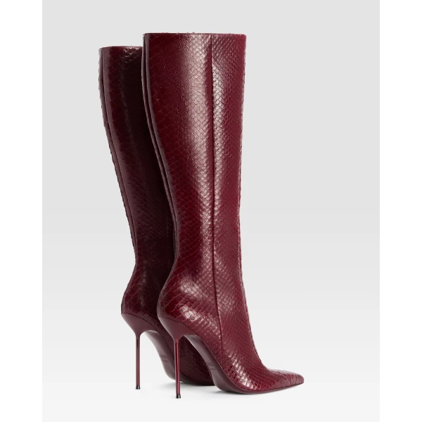 Paris Texas Lidia 105 Cut-Out Boots in Deep Red Python-Print Leather | Boots | Luxury Shoes 
