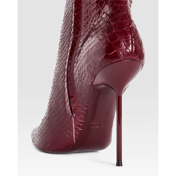 Paris Texas Lidia 105 Cut-Out Boots in Deep Red Python-Print Leather | Boots | Luxury Shoes 