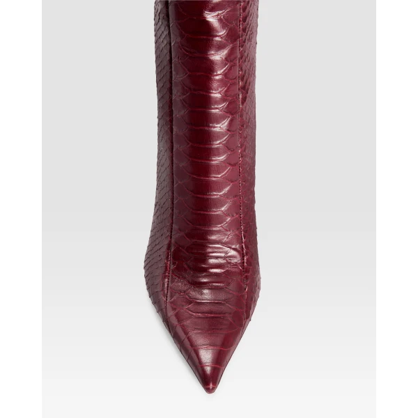 Paris Texas Lidia 105 Cut-Out Boots in Deep Red Python-Print Leather | Boots | Luxury Shoes 
