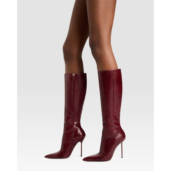 Paris Texas Lidia 105 Cut-Out Boots in Deep Red Python-Print Leather | Boots | Luxury Shoes 