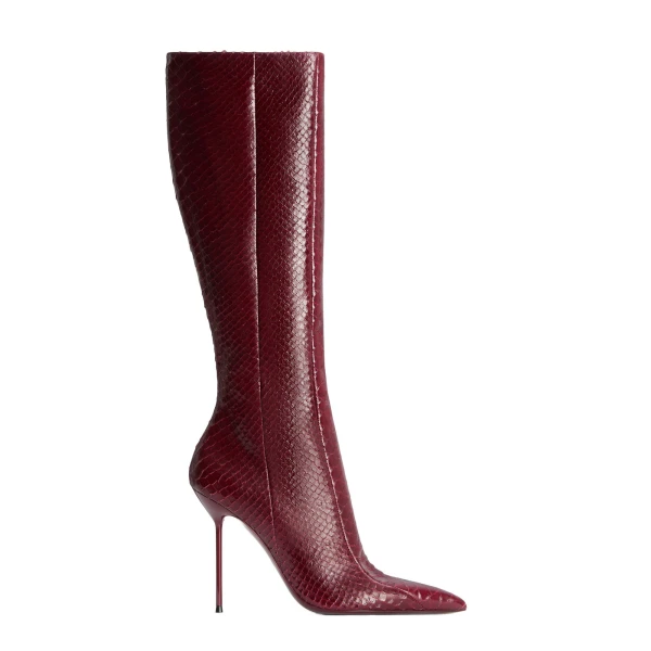 Lidia 105 Cut-Out Boots in Deep Red Python-Print Leather
