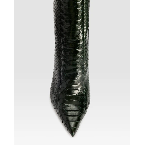 Paris Texas Lidia 105 Cut-Out Boots in Green Noir Python-Print Leather | Boots | Luxury Shoes 