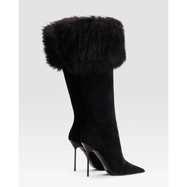 Paris Texas Lidia 105 Fur Boots in Black Suede | Boots | Luxury Shoes 