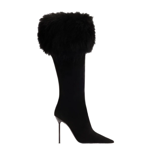 Lidia 105 Fur Boots in Black Suede