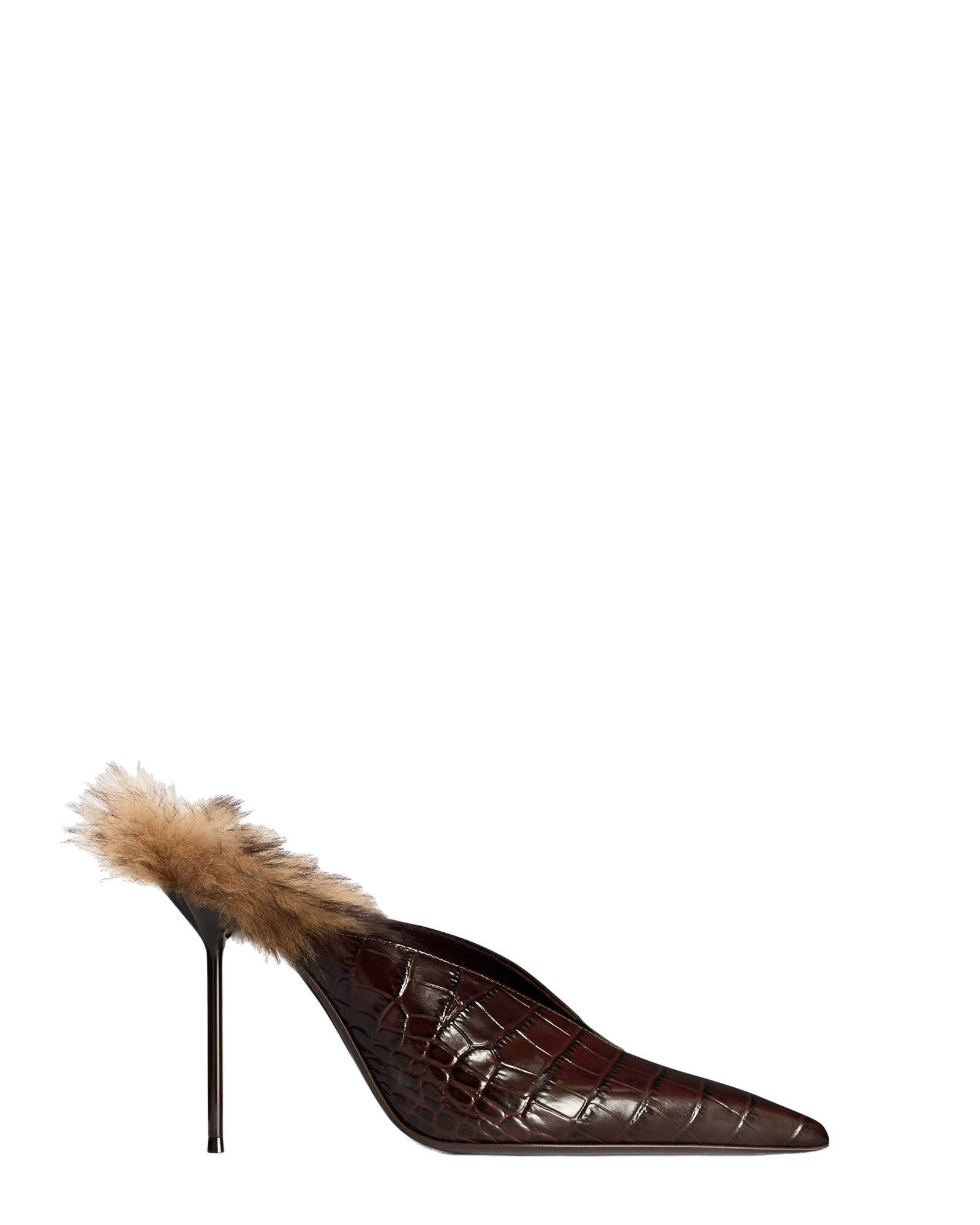 Paris Texas Lidia 105 Fur Sabots in Ebano Croc-Embossed Leather and Shearling Paris Texas Lidia 105 Fur Sabots in Ebano Croc-Embossed Leather and Shearling | Luxury Shoes