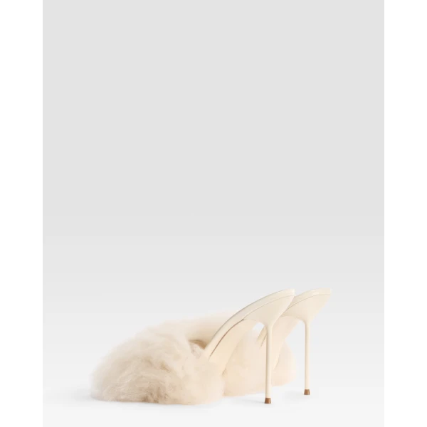 Paris Texas Lidia 105 Furry Mules in Ivory Fur | Mules | Luxury Shoes 