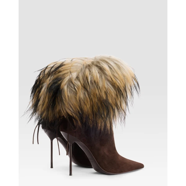 Paris Texas Lidia 105 Lace-Up Fur Ankle Boots in Fondente Suede | Boots | Luxury Shoes 