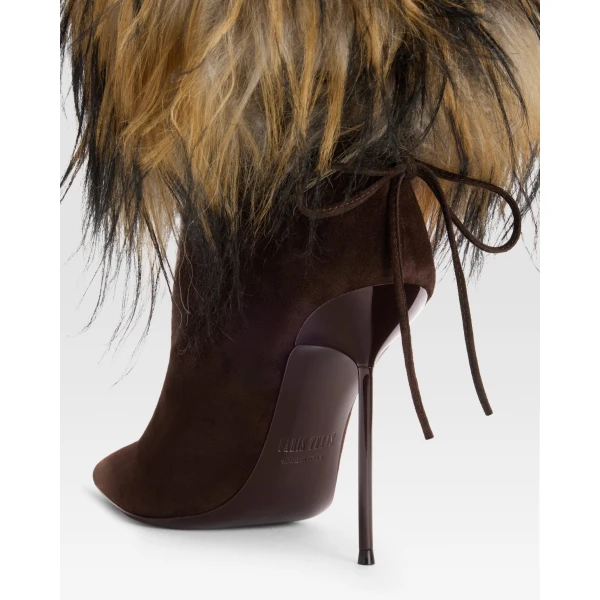 Paris Texas Lidia 105 Lace-Up Fur Ankle Boots in Fondente Suede | Boots | Luxury Shoes 