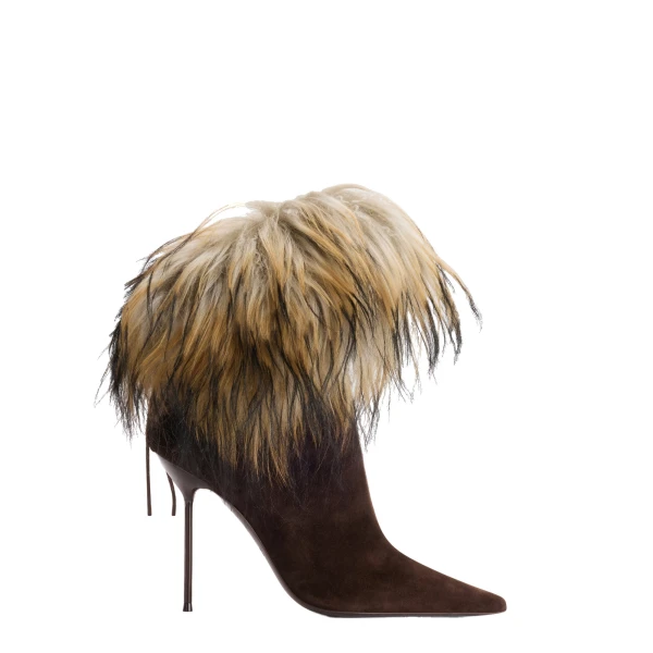 Lidia 105 Lace-Up Fur Ankle Boots in Fondente Suede