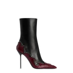 Paris Texas Lidia 105 Queen of Hearts Ankle Boots in Black Nappa and Deep Red Python-Print Leather | Luxury Shoes 