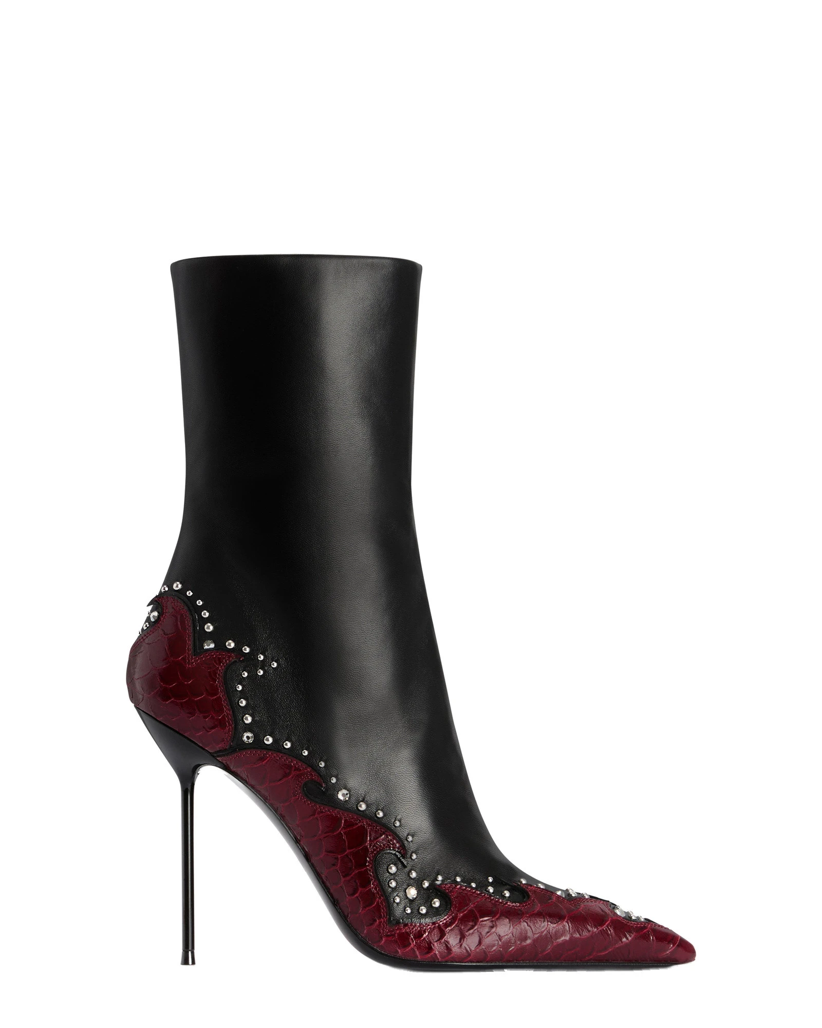 Paris Texas Lidia 105 Queen of Hearts Ankle Boots in Black Nappa and Deep Red Python-Print Leather Paris Texas Lidia 105 Queen of Hearts Ankle Boots in Black Nappa and Deep Red Python-Print Leather | Luxury Shoes