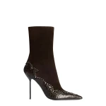 Paris Texas Lidia 105 Queen of Hearts Ankle Boots in Fondente Suede and Python-Print Leather | Luxury Shoes 