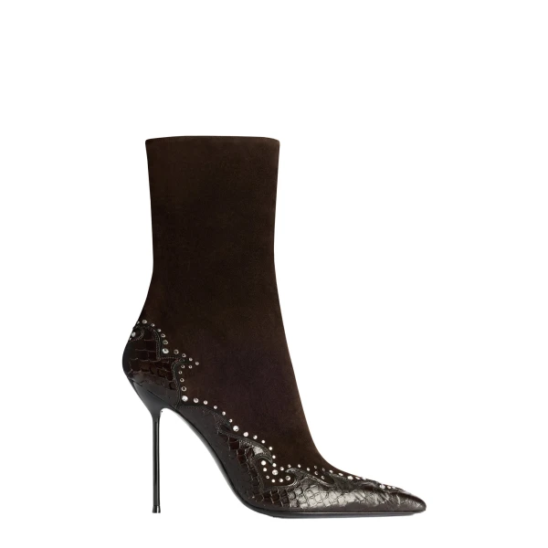 Lidia 105 Queen of Hearts Ankle Boots in Fondente Suede and Python-Print Leather