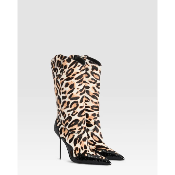 Paris Texas Lidia 105 Queen of Hearts Boots in Leopard-Print Haircalf | Boots | Luxury Shoes 