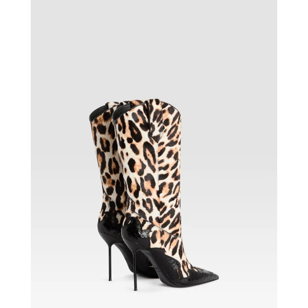 Paris Texas Lidia 105 Queen of Hearts Boots in Leopard-Print Haircalf | Boots | Luxury Shoes 