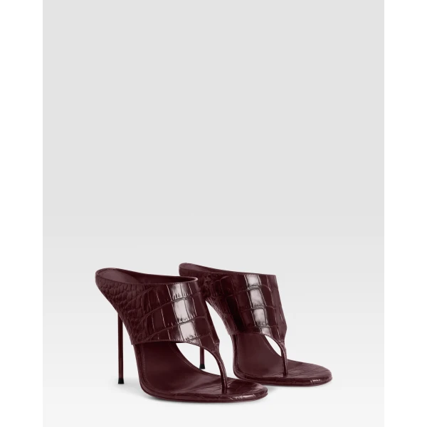Paris Texas Lidia 105 Thong Mules in Rouge Noir Croc-Embossed Leather | Mules | Luxury Shoes 
