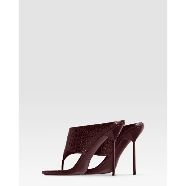 Paris Texas Lidia 105 Thong Mules in Rouge Noir Croc-Embossed Leather | Mules | Luxury Shoes 
