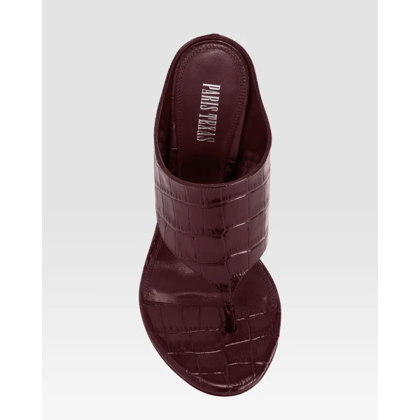Paris Texas Lidia 105 Thong Mules in Rouge Noir Croc-Embossed Leather | Mules | Luxury Shoes 