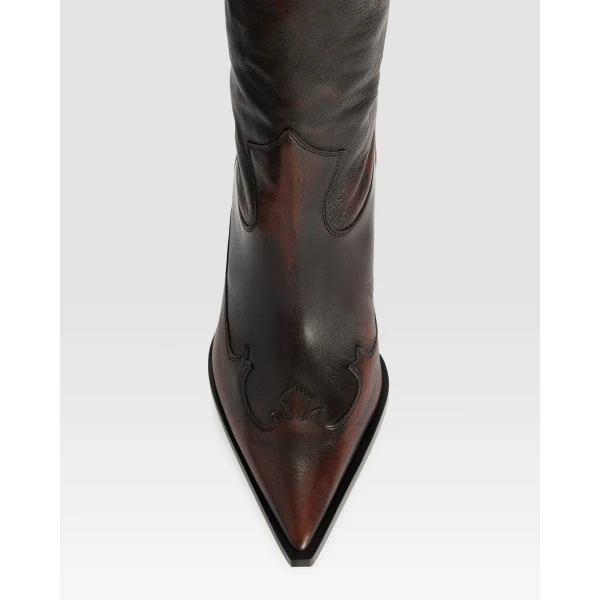 Paris Texas Lidia 105 Western Embroidered Boots in Rouge Noir Vintage-Effect Leather | Boots | Luxury Shoes 